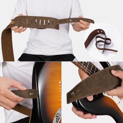 Imagem de Pulseira de guitarra em couro POGOLAB com 7,62 cm de largura com fechaduras e palhetas