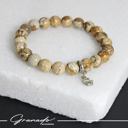 Imagem de Pulseira De Pedra Natural Jaspe Madeira Proteção Energias