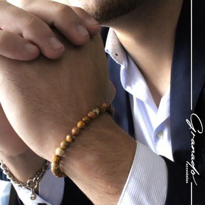 Imagem de Pulseira De Pedra Natural Jaspe Madeira Proteção Energias