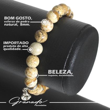 Imagem de Pulseira De Pedra Natural Jaspe Madeira Proteção Energias