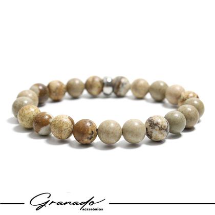 Imagem de Pulseira De Pedra Natural Jaspe Madeira Proteção Energias