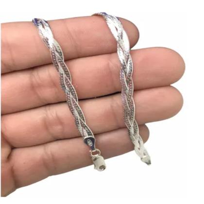Imagem de Pulseira De Prata 925 Feminina Trançada Italiana 3 Fios 18cm