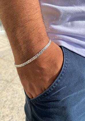 Imagem de Pulseira De Prata Masculina Grumet Dupla 4mm Maciça 925 Fecho Mosquetão