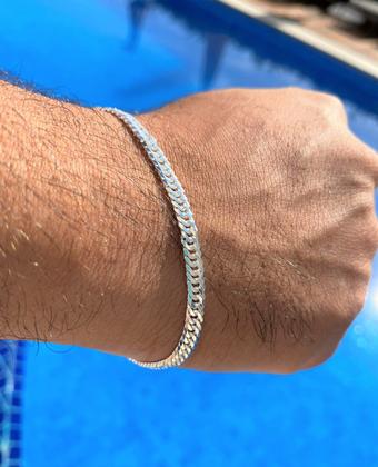 Imagem de Pulseira De Prata Masculina Grumet Dupla 4mm Maciça 925 Fecho Mosquetão