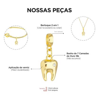 Imagem de Pulseira Dente Dentista Banhado a Ouro 18k
