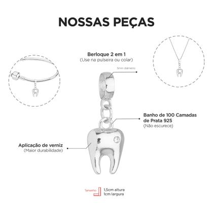 Imagem de Pulseira Dente Dentista Banhado a Prata 925