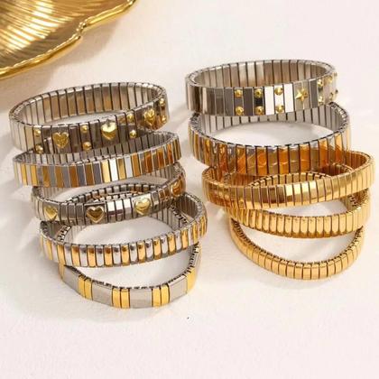 Imagem de Pulseira Elástica Em Aço Titânio Com Formato De Coração Dourada Para Mulheres, Joias Hip Hop, Novo