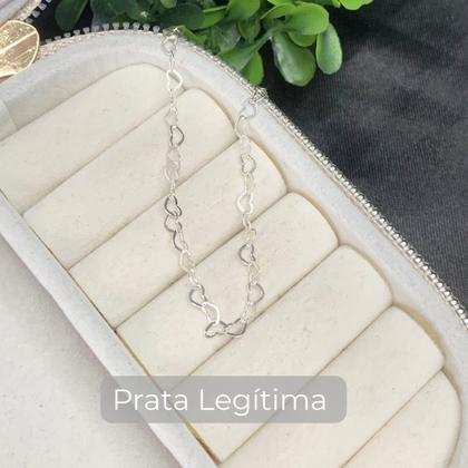 Imagem de Pulseira Elo de Coração Prata 925 Legitima Delicada Feminina