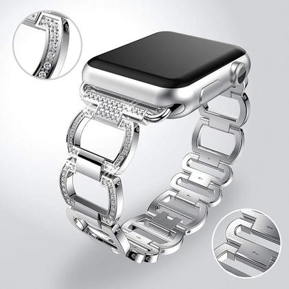 Imagem de Pulseira Elos Aro Diamante Prata Compatível Apple Watch 40mm