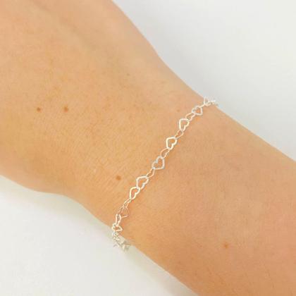 Imagem de Pulseira Elos De Corações Prata 925 Feminina Coração