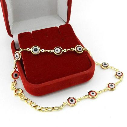 Imagem de Pulseira Feminina 16/20cm 6mm Olho Grego Folheada Ouro PL337