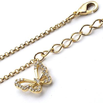 Imagem de Pulseira Feminina Borboleta Cravejada Banho Ouro 18k