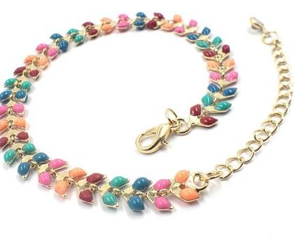 Imagem de Pulseira Feminina Pedras Coloridas Folheado A Ouro 18k