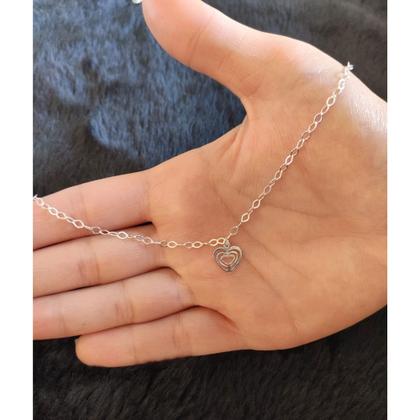 Imagem de Pulseira Feminina Pingente Coração Amor Elegante Correntinha De Pulso Prata 925 Legítima