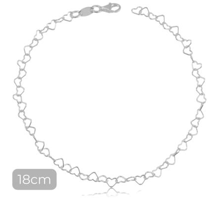 Imagem de Pulseira Feminina prata 925 Coração 18cm Banhada Delicada