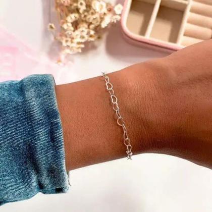 Imagem de Pulseira Feminina prata 925 Coração 18cm Banhada Delicada