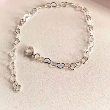 Imagem de Pulseira Feminina prata 925 Coração 18cm Banhada Delicada