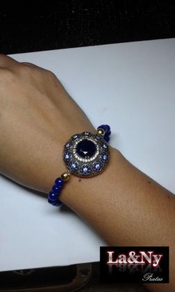 Imagem de Pulseira Feminina Prata Turca 925 Fio Silicone Azul