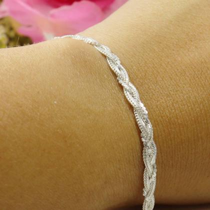 Imagem de Pulseira Feminina Trançada Italiana 3 Fios Mista Em Prata925