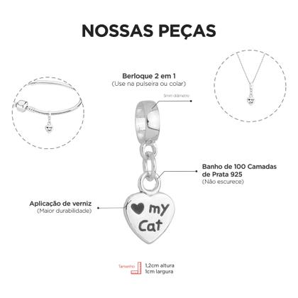 Imagem de Pulseira Gato Berloque Banhado a Prata 925
