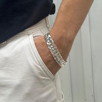 Imagem de Pulseira Groumet Duplo 17mm Fecho Gaveta Em Prata 925