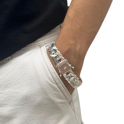 Imagem de Pulseira Groumet Duplo 17mm Fecho Gaveta Em Prata 925