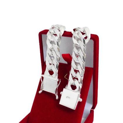 Imagem de Pulseira Groumet Duplo 17mm Fecho Gaveta Em Prata 925