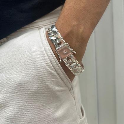 Imagem de Pulseira Groumet Duplo 17mm Fecho Gaveta Em Prata 925