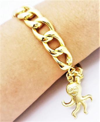 Imagem de Pulseira Grumet Com Pingente Polvo Banho Ouro 18k 1796E