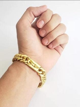 Imagem de Pulseira Grumet Lacraia 13Mm Banhado A Ouro 18K Elos Duplos
