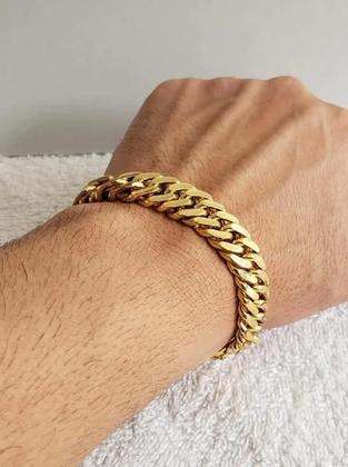 Imagem de Pulseira Grumet Lacraia 13Mm Banhado A Ouro 18K Elos Duplos