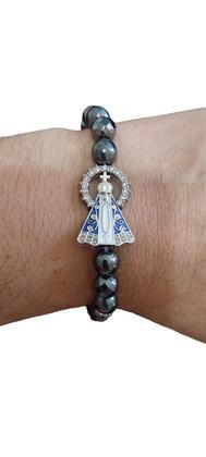 Imagem de Pulseira hematita e crital chumbo nossa senhora aparecida