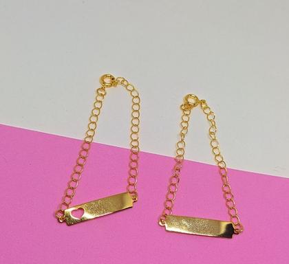 Imagem de Pulseira Infantil Bebê Meninos e Meninas com Placa Plaquinha nome Folheado Ouro 18k Antialérgico