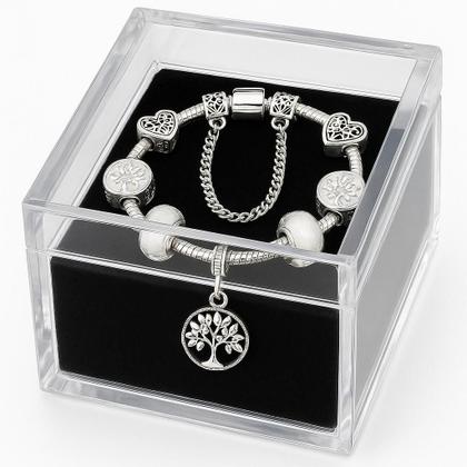 Imagem de Pulseira Infantil com Berloques Prateada e Pedras Brancas