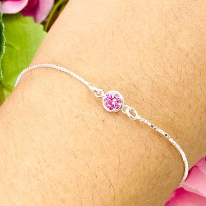 Imagem de Pulseira Infantil Criança Pedra Zirconia Rosa Prata Legitima 925