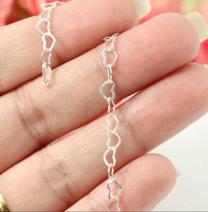 Imagem de Pulseira Infantil Prata Legitima 925 Elo Coração 15cm