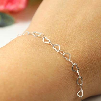 Imagem de Pulseira Infantil Prata Legitima 925 Elo Coração 15cm
