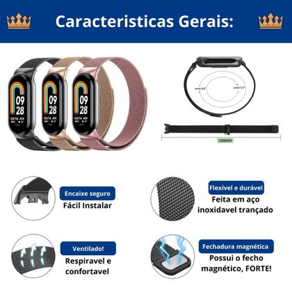 Imagem de Pulseira inox flexível não desbota + película para Mi Band 8