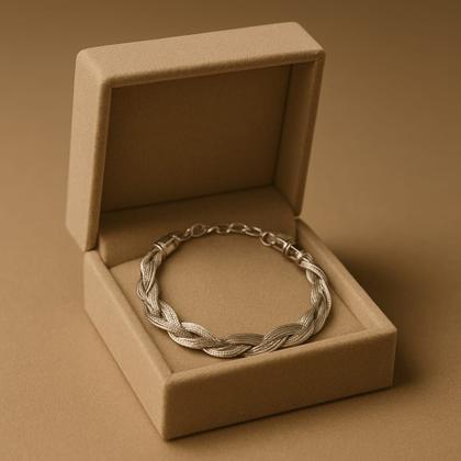 Imagem de Pulseira Italiana Trançada Feminina 3 Fios Aço Inoxidável 18cm Elegante