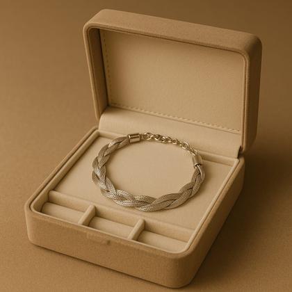 Imagem de Pulseira Italiana Trançada Feminina 3 Fios Aço Inoxidável 18cm Elegante