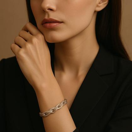 Imagem de Pulseira Italiana Trançada Feminina 3 Fios Aço Inoxidável 18cm Elegante