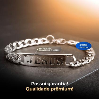 Imagem de pulseira jesus cristo religiosa prata masculina aço inox original religiosa moda masculina casual qualidade premium