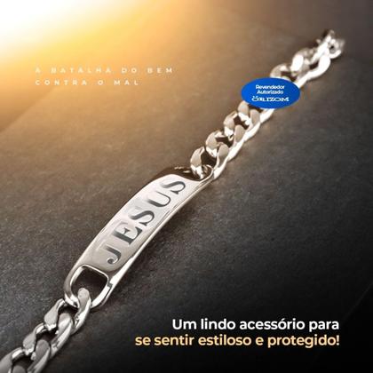 Imagem de pulseira jesus cristo religiosa prata masculina aço inox original religiosa moda masculina casual qualidade premium
