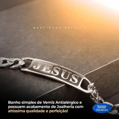 Imagem de pulseira jesus cristo religiosa prata masculina aço inox original religiosa moda masculina casual qualidade premium