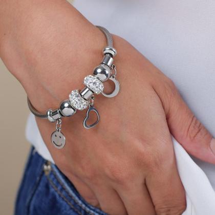 Imagem de Pulseira Life Com 7 Berloques Charme Aço Inoxidável Prata