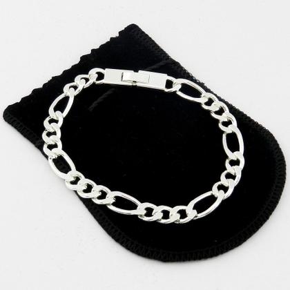 Imagem de Pulseira Masculina 20cm 7mm Largura Folheada Prata PL200