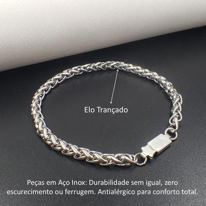 Imagem de Pulseira Masculina Cordão Baiano Torcido Aço Inox Prateado