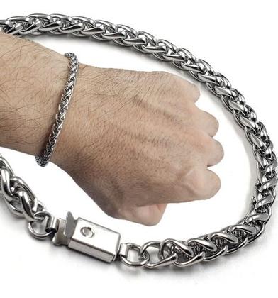 Imagem de Pulseira Masculina Cordão Baiano Torcido Aço Inox Prateado