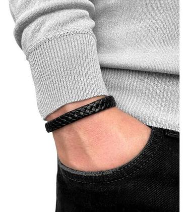 Imagem de Pulseira Masculina De Couro Preto - Lynxs