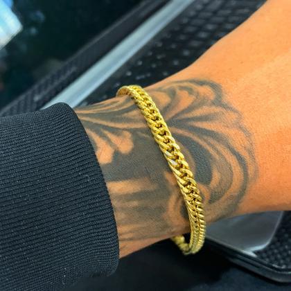 Imagem de Pulseira Masculina Elo Duplo 5mm Bracelete Banhada Ouro 18k